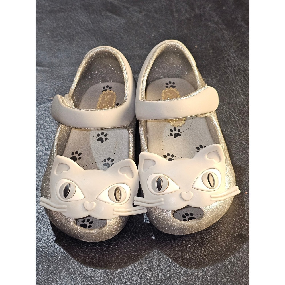 Mini Melissa Girls Silver Ultragirl Cat Mary Jane‎ Shoes 5 Toddler